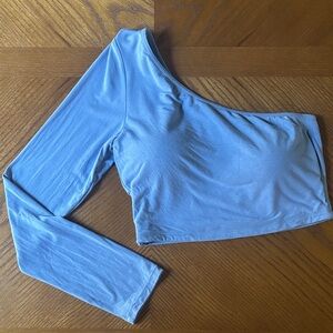 Klassy Network Blue One Shoulder Long Sleeve Crop Top Removeable Pads L